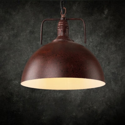 

Iron Style One Light Rust Finish Dome Shade Adjustable Chain Metal Ceiling Pendant Light, HL484794