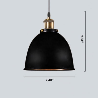 Matte Black/Rust Iron Finish Dome Shade Hanging Pendant Lamp with Burnished Brass Lamp Socket