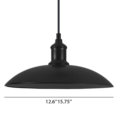 Shallow Round Shade Single Head Metal Pendant Light in Matte Black Finish 2 Sizes Available