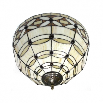 12-Inch Wide Tiffany Round Glass Flush Mount Ceiling Light with Amber Shade, Two Light