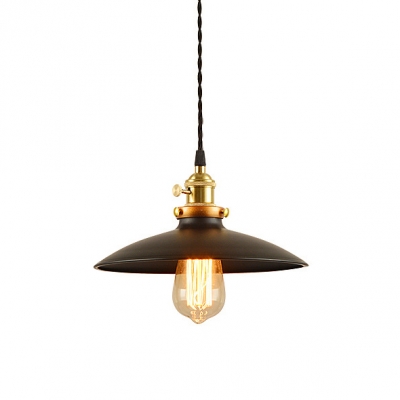 Satin Black Vintage Style Open Bulb Hanging Light Fixture with Brass Lamp Socket 10/12.5 Inch Wide