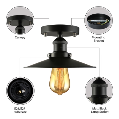 Industrial 1 Light LED Semi Flush Mount Light in Black Finish for Kitchen Front Door Hallway