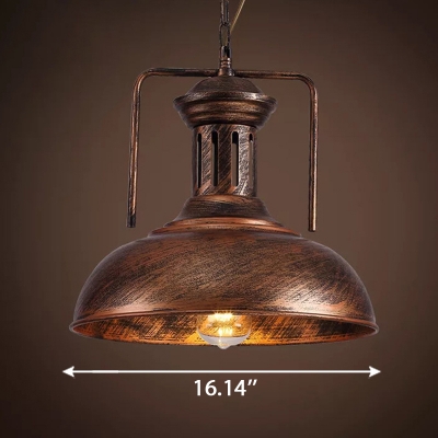 Industrial Style One Light Metal Dome Shade Ceiling Pendant Light in Rust Finish