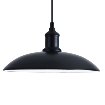 

Matte Black Shallow Round Shade Ceiling Pendant Light Fixture with White Inner Finish 2 Sizes Available