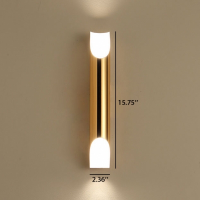 Post Modern Polished Brass Led Tube Wall Light 18.11 Inch High Metal Pipe Wall Sconce for Bedside Living Room Gallery Porch Corridor