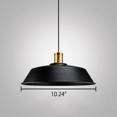 Simple Textured Black Barn Shade Single Head Hanging Lamp in Gold Finish for Cafeteria, 3 Sizes