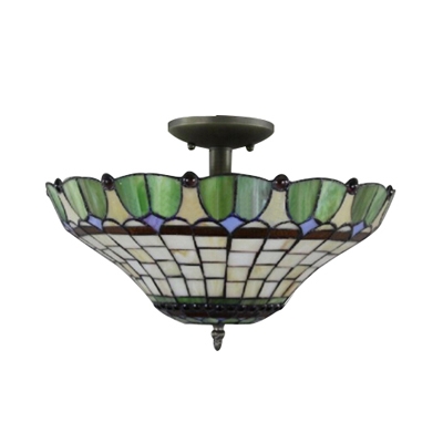 2-Light Semi-Flush Mount Ceiling Fixture with Tiffany Colorful Glass Shade, 16