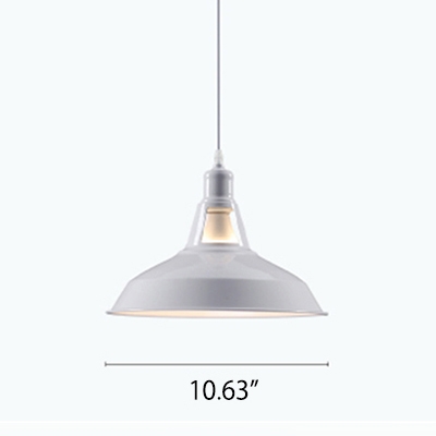 Kitchen Bedroom Warehouse 1 Light White Finish Metal Shade Pendant Light with Adjustable Cord
