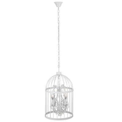 Industrial 14''W Chandelier with Hanging Crystal Decorarion in White, 4 Light