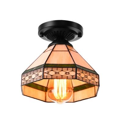 Geometric Pattern 6/8 Inch Mini Semi Flush Mount Ceiling Light  in Tiffany Stained Glass Style