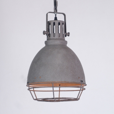 Industrial Pendant Light in Cage Style with Metal Shade in Grey