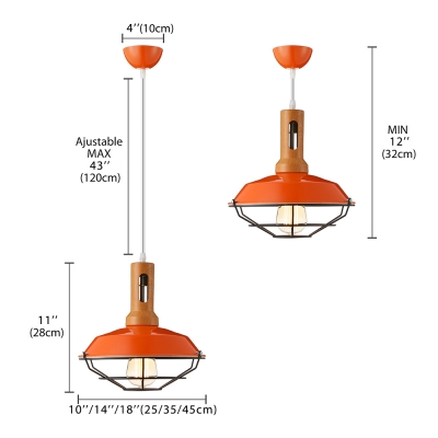 Industrial 1 Light Cage LED Pendant Indoor Lighting with Wood Accent