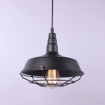 Wire Caged Industrial 1 Light Hanging Light Fixture in Satin Black Finish for Restaurant&Cafe&Bar 9.84