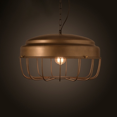 

17.72" Wide Metal Bronze Farmhouse Single Light Hanging Pendant Indoor Industrial Style Light with Iron Frame, HL478416