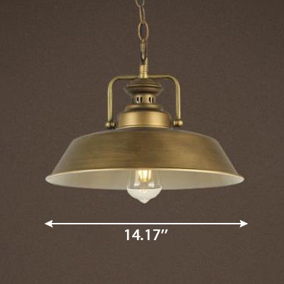 Dark Antique Brass Finish Vintage 1-Bulb Hanging Light with Metal Barn Shade and Handle for Living Room Restaurant