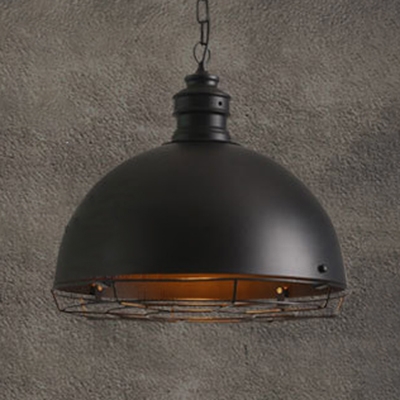 Industrial Pendant Lighting in Cage Style with Rust Dome Shade