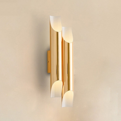 Post Modern Polished Brass Led Tube Wall Light 18.11 Inch High Metal Pipe Wall Sconce for Bedside Living Room Gallery Porch Corridor