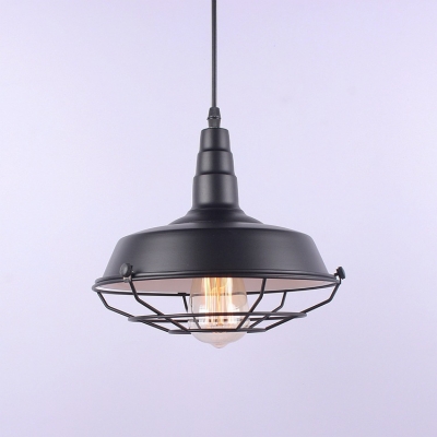 Wire Caged Industrial 1 Light Hanging Light Fixture in Satin Black Finish for Restaurant&Cafe&Bar 9.84