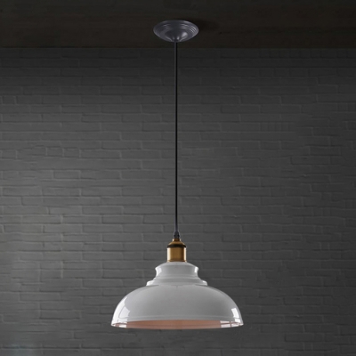 Industrial Pendant Light with Metal Shade in White