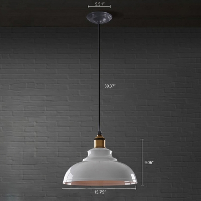 Industrial Pendant Light with Metal Shade in White