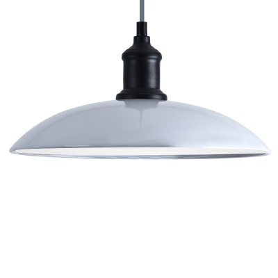 

Glossy White Surface Shallow Round Shade Hanging Lamp with Black Lamp Socket in Simple Style