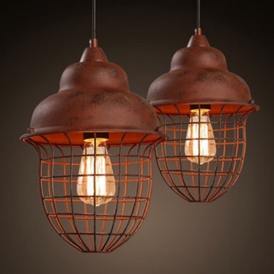 

Mottled Rust Iron Finish Wire Guard Restaurant Pendant Light with Hanging Chain 9.84 Inch Wide