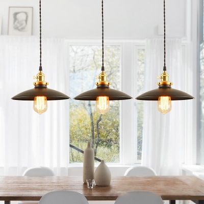 Satin Black Vintage Style Open Bulb Hanging Light Fixture with Brass Lamp Socket 10/12.5 Inch Wide