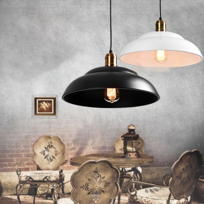 

14.96 Inch Wide One Bulb Dome Shade Pendant Lamp in Textured Black/White Finish Burnished Brass Lamp Socket, HL482916