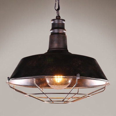 Industrial Barn Pendant Light in Retro Style with 18.11''W Metal Cage, Rust