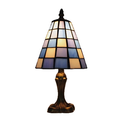 

White and Blue Checkered Pattern Glass Shade Table Lamp in Tiffany Style, HL480332