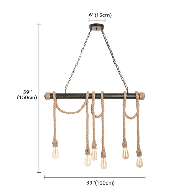 6 Light Industrial Rope Multi Light Pendant in Dark Bronze for Restaurant Kitchen Island