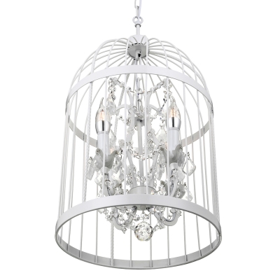 Industrial 14''W Chandelier with Hanging Crystal Decorarion in White, 4 Light