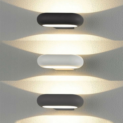 Outdoor Wall Mounted Lighting Waterproof Rust-Proof Die Cast LED Wall Sconce 7W Oval LED Up/Down Wall Light in Matte Black/Gray/White Suitable for Porch Foyer Backyard Pathway