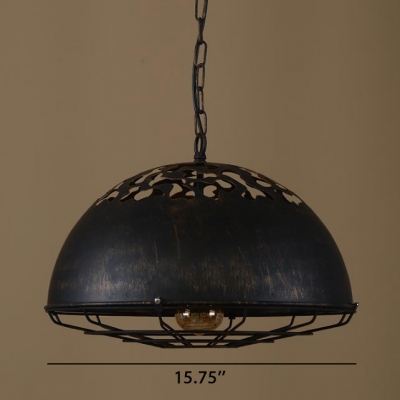 Vintage Dark Rust Finish Dome Shade Single Pendant Light 15.75