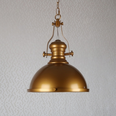 Vintage Polished Brass/Gold Finish Dome Shade Pendant Light with Platen Glass Diffuser
