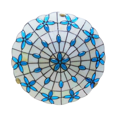 Glittering Gem Themed Dome Shade 16 Inch Wide Tiffany Flush Mount Ceiling Light