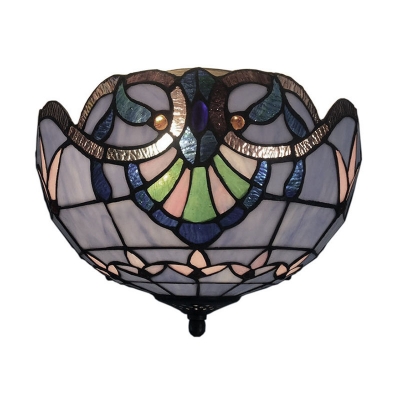 Tiffany Multicolored Glass Flush Mount Ceiling Light with Gorgeous Flower Pattern Lampshade in Baroque Style