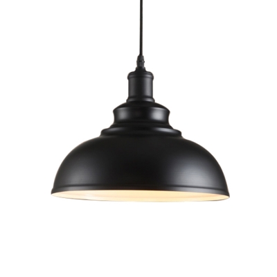 Vintage Black Dome Shade Single Light Pendant Light with White Inner Finish in Industrial Style for Warehouse Bar Garage