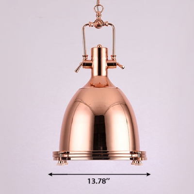 14'' Wide Copper Finish Dome Shade Ceiling Pendant Light with Water Pipe Designed Lamp Socket and Platen Glass Diffuser