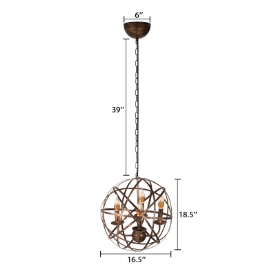 Aged Brass 4 Light Orb Chandelier in Vintage Style for Bar Counter Foyer Porch