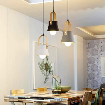 

Industrial Style One Light Mini Pendant Lamp in Black/Gray/White with White Inner Finish and Wooden-Grain Handle, Black;white;gray, HL484908