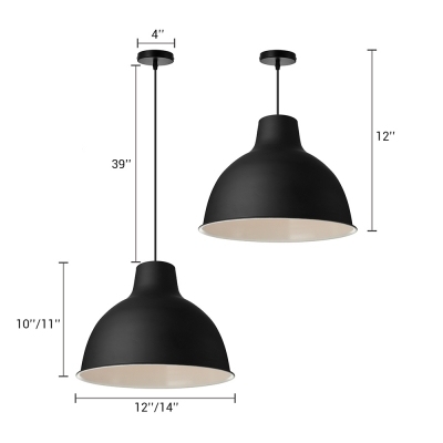 Simple Style One Light Black Dome Shade Pendant Lighting with White Inner Finish for Restaurant