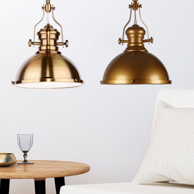 Vintage Polished Brass/Gold Finish Dome Shade Pendant Light with Platen Glass Diffuser