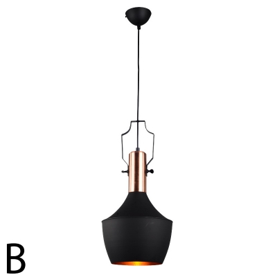 Simple Style Matte Black Finish 1 Light Hanging Light Fixture with Copper Lamp Socket 3 Designs for Choice