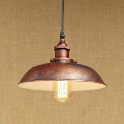 

Bare Bulb Dark Rust Finish Vintage Pendant Lamp with Inner White Shallow Round Shade 10.24"W