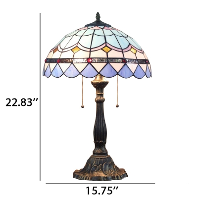 Brightly Hued Dome Glass Shade, 2 Light Table Lamp with Tiffany Blue Glass in Baroque Style, 16