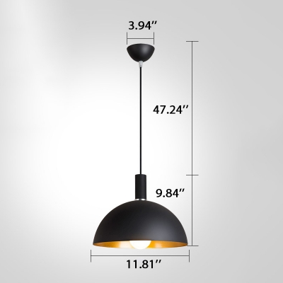 Outer Black Inner Gold Metal Dome Shade Pendant Light for Restaurant in Simple Style
