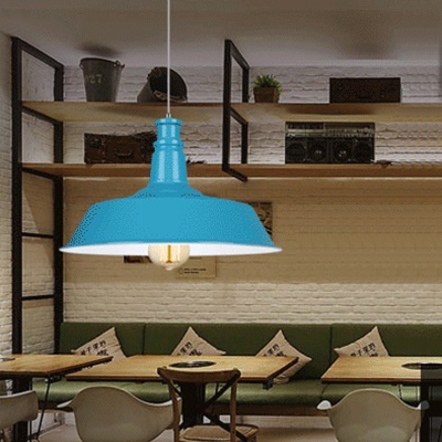 Simple Style Blue Finish Ceiling Pendant Lamp With Inner White