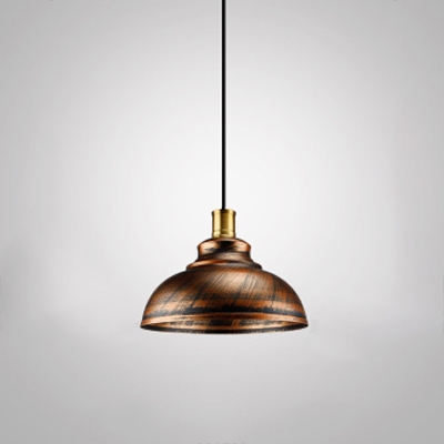 1-Light Antique Copper Dome Shade Hanging Light with Gold Inner Side for Restaurant in Retro Style