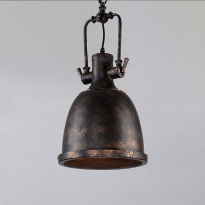 Mottled Rust Iron/Distressed Bronze Finish Vintage Pendant Light with Platen Glass Diffuser/Mesh Diffuser 12